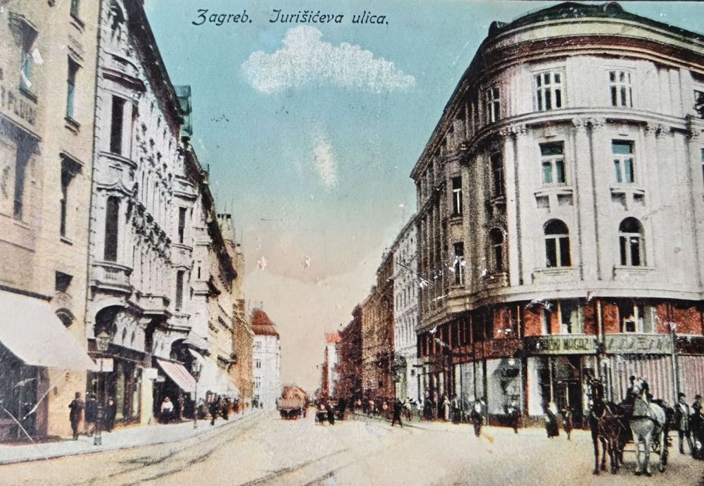 Jurišićeva ulica, kolorirana razglednica, naklada Rudolf Polaček